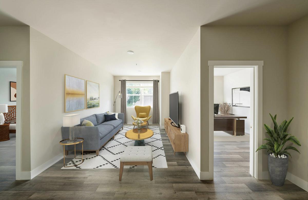2-bedroom floor plan - bedroom, living room, and office